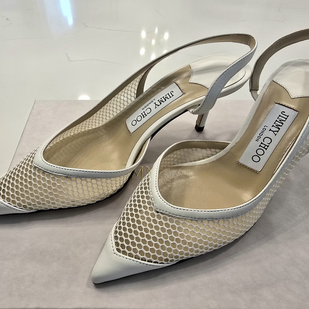 Jimmy Choo White Mesh Slingback Heels Size 36.5